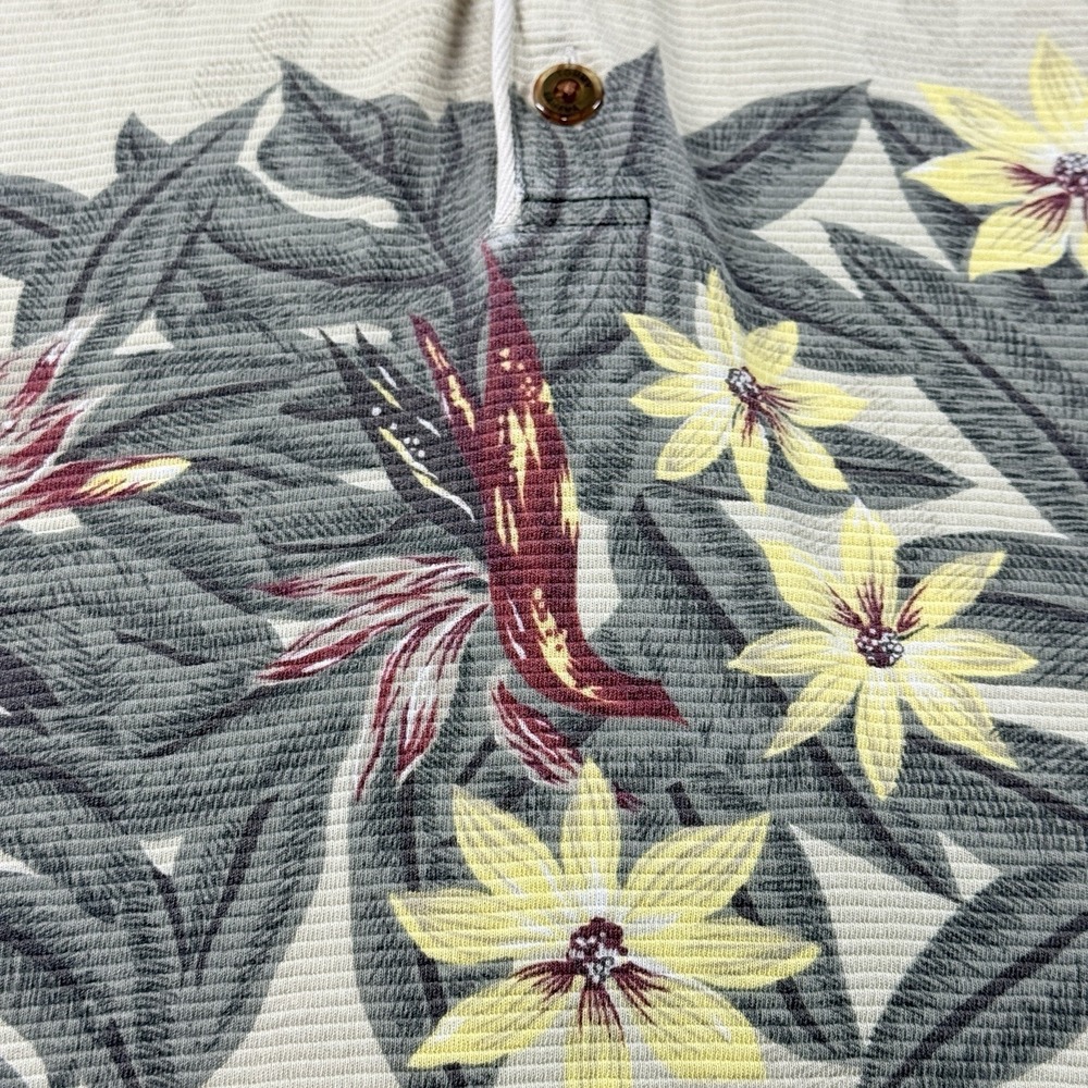 Vintage Tommy Bahama Hawaiian Polo Shirt XL Floral Tropical Island Resort‎ Beige - Picture 9 of 14